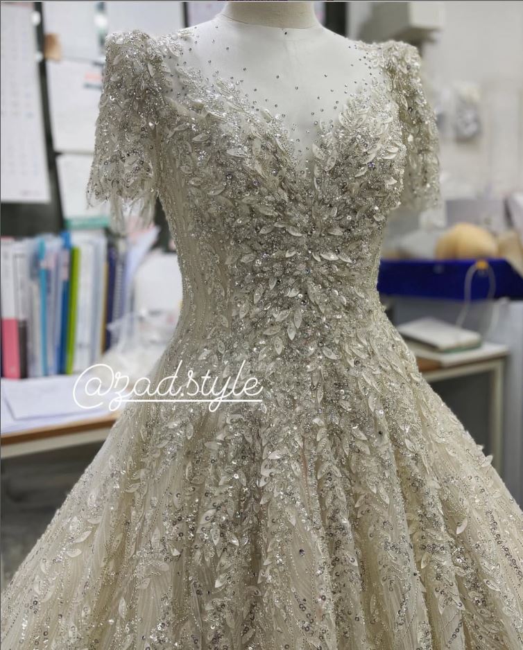 Close detail of hand-beaded bridal bodice, Zad Style